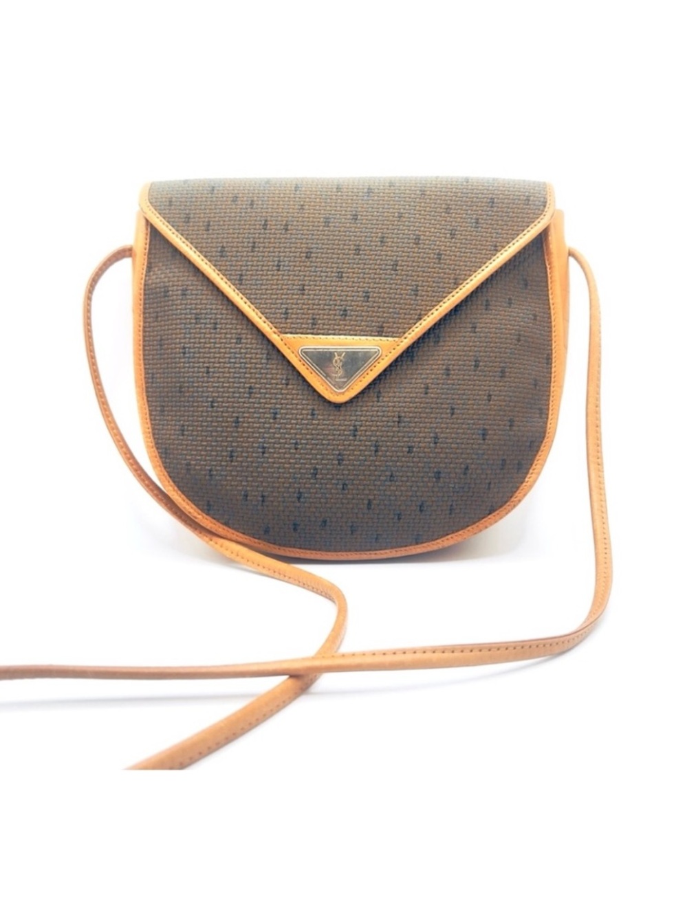 Authentic YSL Yves Saint Laurent Vintage Triangle Logo Brown Crossbody Bag